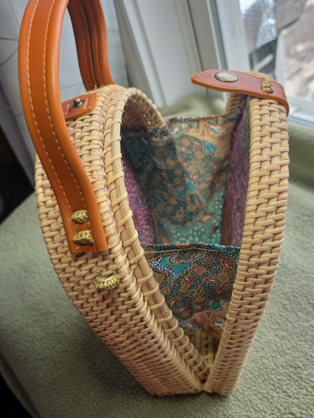 NWT (No Tag) 2 In 1 Woven Straw Backpack/Purse Bag - Pink Accents/ 1012 - Picture 5 of 6